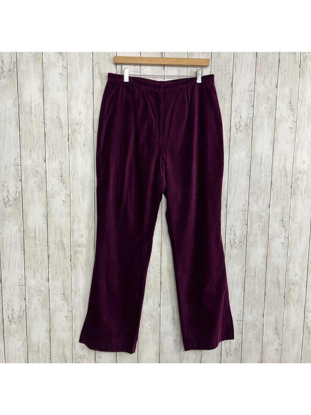 Vintage Reflections 14 Purple Velvet Cotton High Rise Slit Hem Straight Pants